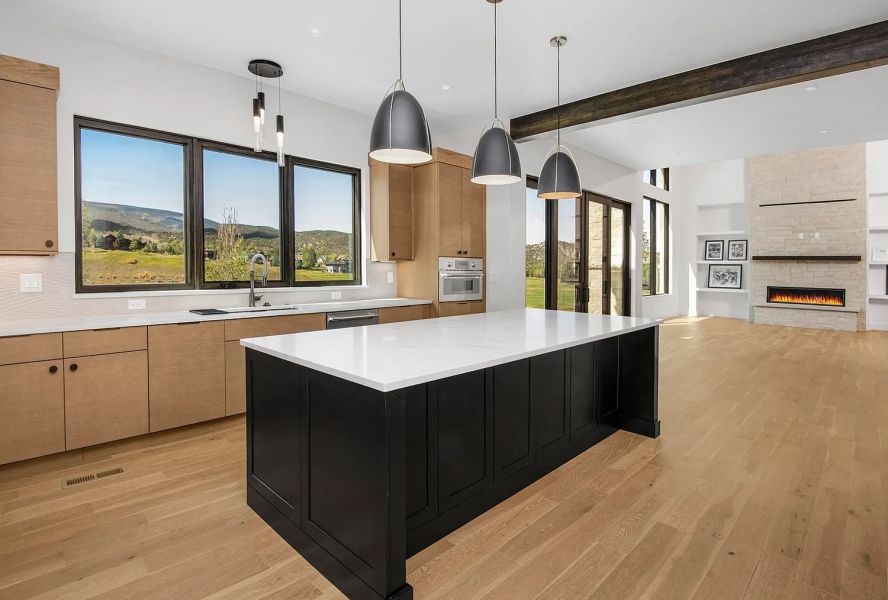 Black Island Wood Cabinets In Modern Kitchen Remodel