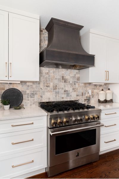 Showplace Cabinetry White Kitchen Cabinets Dark Hood